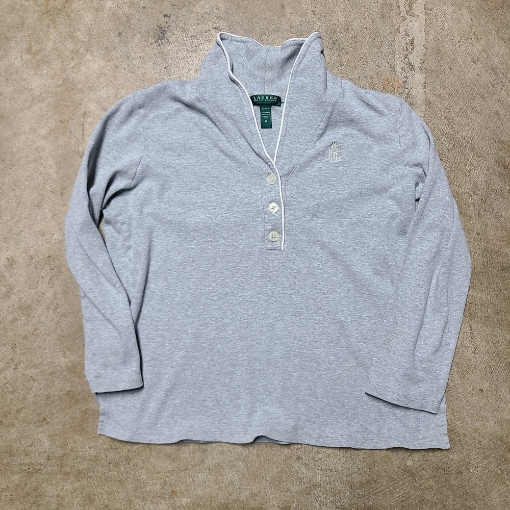 Lauren Ralph Lauren Grey Vintage Henley Pajama Top Cotton Medium